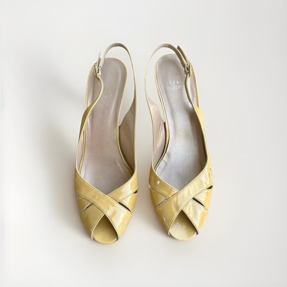 Stuart Weitzman 8.5 Butter Yellow Slingback Kitten Heel Pump Peep Toe Cross - Picture 5 of 9
